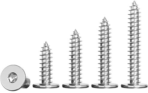 Ctyjia 20 Pièces Vis Autotaraudeuses Hexagonales en Acier Inoxydable, Vis à Tête Plate Fine pour Bricolage ou Menuiserie, M4x12mm