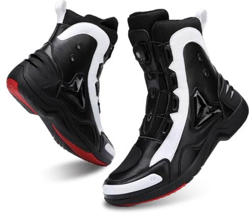 Scarpe Moto Uomo, Stivali Scarpe Moto Motocross Casual Strada Traspiranti Antiscivolo con Cerniera Laterale, Supporto per La Caviglia (Black,45 EU)