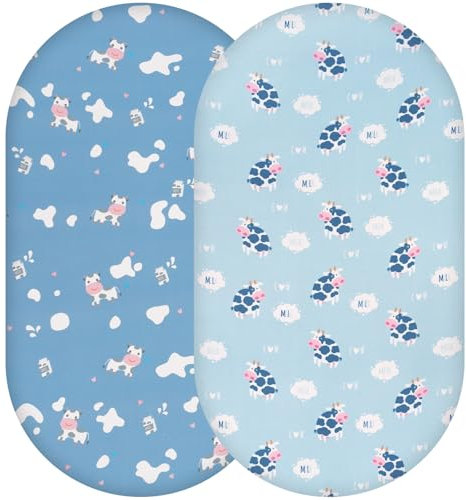 Yukkidds 2er Pack Baby Spannbettlaken Spannbetttücher 81 x 41 cm Elastizität Atmungsaktiv Mikrofaser Matratzenbezug Laken für Kinderbett Beistellbett Babybett, Blaue Kuh