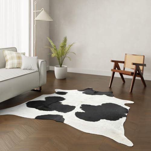 Wildlife Design Kuhfell Teppich Echtfell Schwarz Weiß XL 230x210 cm Wohnzimmer Nachhaltig Tierfreundlich Gratis Lederuntersetzer