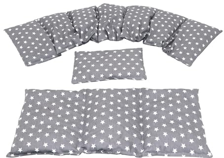 Körnerkissen STERNE 3 er Set Langes 80 x 18 cm 8 Kammer + 3 Kammer + kleines Kirschkernkissen Wärmekissen XXL Schulterkissen Nackenkissen Mikrowelle + Backofen (Grau Sterne, Raps)