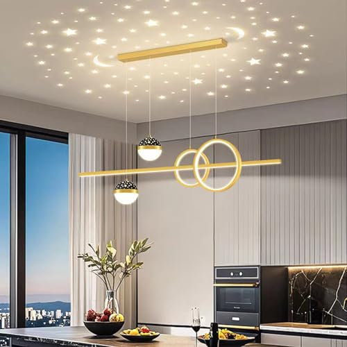 HLRTBCN Lámpara Colgante LED Moderna y atenuable con Control Remoto - Luz de Techo Elegante para Islas de Cocina, Comedor y Oficina - Accesorio de iluminación Colgante de Oro de 120 cm Aqiong