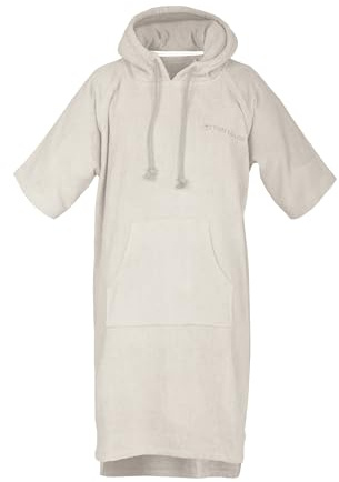 Tom Tailor Surf Poncho für Damen und Herren, L-XL, 100% Baumwolle/Frottier, Badeponcho mit Kapuze, Bauchtasche und Logostickerei, Sand (Sunny Sand)