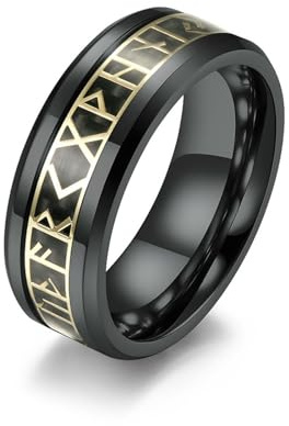 Nordic Viking Script Kohlefaser Titan Stahl Ring Ring, Rune Rune Edelstahl Schmuck