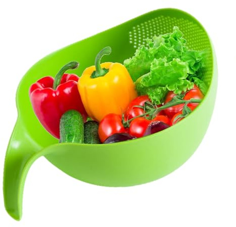Rice Washer Strainer Colander- Multi-Functional Rice Strainer with Side Filter, Ergonomic Hold Pasta Drainer |Tilted Base Drainer Dishwasher Safe Kitchen Vegetable Drain Basket for Beans, Tomato