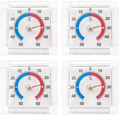 INNAL 4 Piezas Termómetros Adhesivos para Ventanas (Entre -50°C y +50°C) | Termómetro de Ventana Termómetro de Exterior Transparente Termometro Exterior Medición Precisa