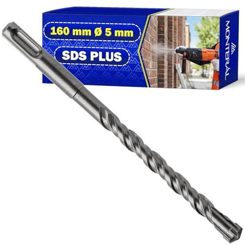 Broca Hormigon SDS Plus Ø5x160 mm Acero y Carburo Tungsteno | Broca para Hormigon se Puede Usar para Ladrillo Paredes Piedra Hormigón Armado - MONTERAL