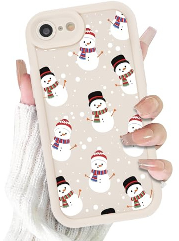 Coiwxmoi Weihnachten Handyhülle für iPhone 16e/SE 4/SE 2025 Hülle, Süß Weihnachts Schneemann Muster Aesthetic Winter Christmas Case, Dünn Silikon TPU Stoßfest Xmas Cover für iPhone 16e 6,1, Beige
