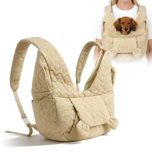 Hundetragetasche Bis 10 Kg, Hundetasche Für Kleine Hunde, Hunderucksack, Freihändige Hundetasche, Frontpaket Hundetragetuch Mit Verstellbarem Für Spaziergang Aktivitäten Im Freien Und Ausflüge(Khaki)