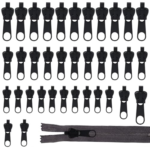 Glamifyr Reißverschluss Reparatur Set 36 Stück, Reisverschluss-Zipper Ersatz, Abnehmbare Zipper Ersatz ohne Werkzeug, Universal Schieber für Kleidung, Rucksack & Gepäck