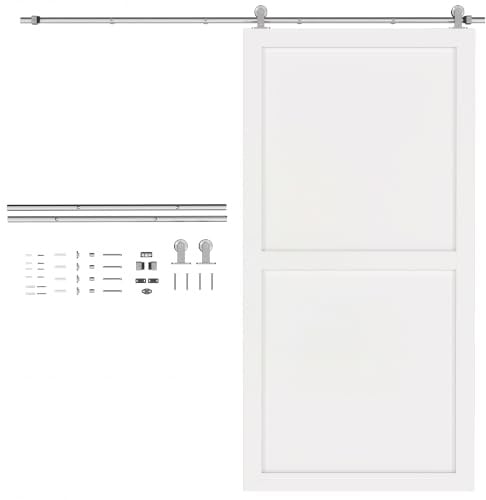 HOMCOM 6.6FT/200cm Sliding Barn Door Hardware Track Kit 80kg Silver Tone | Heavy Duty Stainless Steel Sliding Rail, T Shape Hanger, for Single Wooden Door, Fit Over 30mm Thickness