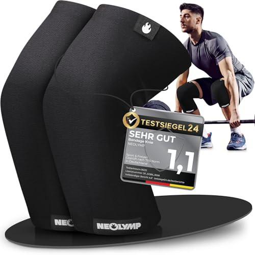 NEOLYMP Kniebandage Männer & Damen – Kniebandage Sport mit gezielter Kompression, Stabiler Halt & volle Bewegungsfreiheit mit der Kompressionsbandage (Schwarz, S | 30-33 cm)