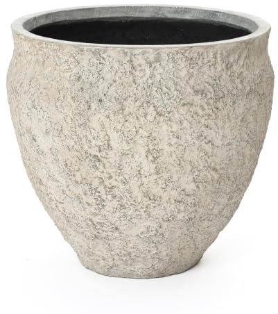 Hometopia Blumentopf groß & rund in Betonoptik mit Ablaufloch, Ø 42 cm | Handgefertigter Blumentopf mit Ablaufloch, frostsicher und wetterfest, für Balkon, Garten, Terrasse und Wohnzimmer
