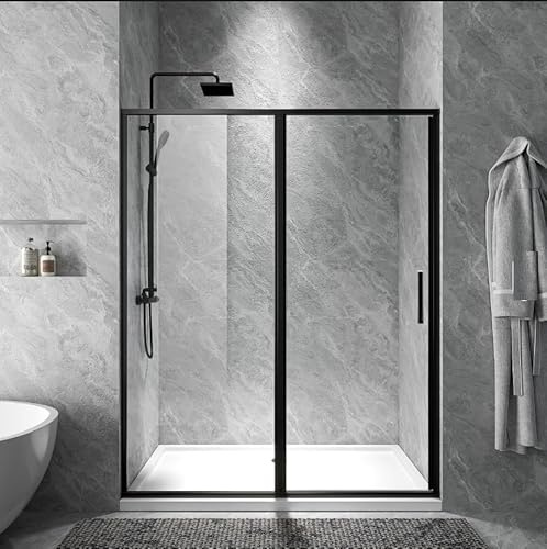 Bathroom Sliding Door Shower Enclosure Screen Walk in 6mm Glass Door Cubicle (Clear Glass Black Trim, 1200mm)