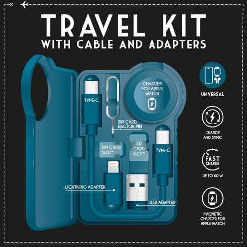 Legami - Set Cavo e Adattatori da Viaggio con Tipo-C, USB, Lightning, Caricatore Magnetico Apple Watch