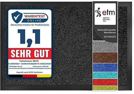 etm Schmutzfangmatte ColorLine | Türmatte in vielen Größen | Fußmatte für Innenbereich | Rutschfester Teppich für Flur, Haustür, Eingang, Eingangsbereich, Vorzimmer - Schwarz 200x200 cm