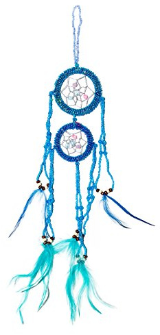 Traumfänger Dreamcatcher Traum Fänger Kinder Schlafzimmer Deko Blau Ca. 35cm x 6cm Türkis Blau Perlen M41