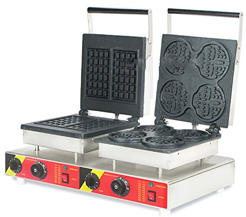 CGOLDENWALL NP-570 Commercial Waffle Making Machine 2 in 1 Waffle Iron Maker Non-stick Waffle Toaster Double-headed Waffle Baker Electric Belgian Waffle Stove (220V)