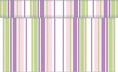 Sovie Home Tischläufer Lines aus Linclass® Airlaid 40 cm x 4,80 m |, Tischdecken-Rolle perforiert, stoffähnlich | Einmal-Tischläufer für Konfirmation/Kommunion (Rosa-Grün)
