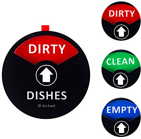 Kichwit Clean Dirty Dishwasher Magnet with The 3rd Option “Empty”, Non-Scratch Strong Magnet Backing, Residue Free Adhesive Included, 3.5” Diameter, Black