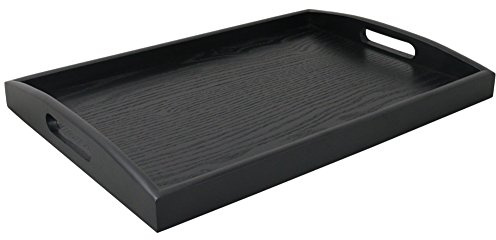 DILLMAN Vassoio grande rettangolare in legno nero per alimenti, vassoio per la colazione con manici (piccolo)