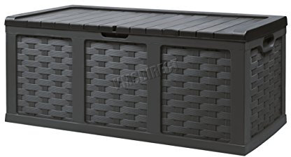 Starplast Outdoor Garden Rattan Style Plastic Storage Utility Chest Cushion Shed Box With Sit-On Lid Container New 535L Litre 66-811 Black