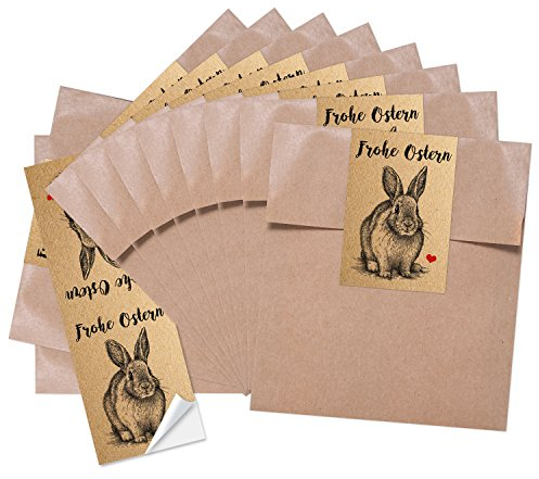 Logbuch-Verlag 10 braune Papiertüten Frohe Ostern Geschenktüten mit Osterhase Aufkleber Verpackung für kleine Ostergeschenke 13 x 18 cm