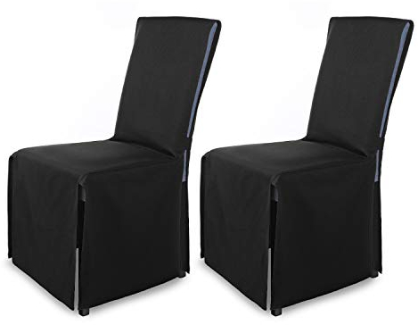 SCHEFFLER-Home Stuhlhusse Mila 2er Set/Festlicher Stuhlbezug mit Schleife für Weihnachten, Hochzeit, Geburtstag/Elegante Bankett-Husse für jeden Anlass und Stuhl/Für Esszimmer, Wohnzimmer/Schwarz