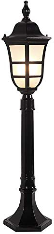Vintage Schwarz Straßenlaterne Garten Wegeleuchten Beleuchtet Wasserdichte Aluminiumsäule Pollerleuchte Landhaus Park Rasen Beleuchtet 83.5 Cm Hohes Sockelleuchte