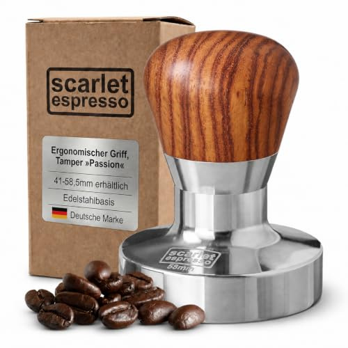 scarlet espresso | Tamper »Passion« für Barista; mit ergonomischem PVC- oder Edelholzgriff nach Wahl und Präzisions-Edelstahlbasis (58 mm)