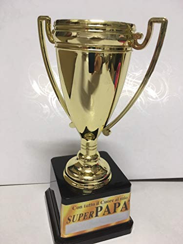 Coppa Per la festa del Papà- Trofeo in plastica h 24 cm, Gadget Idea Regalo (Super Papà)