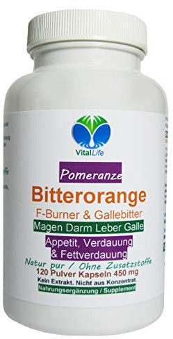 Bitterorange F-Burner & Gallebitter für Magen + Darm + Leber 120 Pulver Kapseln. NATUR PUR. 26469-1