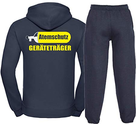 FEUER1 Kapuzen-Jogginganzug Navy, ATEMSCHUTZ GERÄTETRÄGER gelb/Silber
