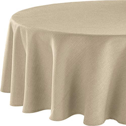 Erwin Müller Tischwäsche, Tischdecke Uni, Krefeld beige Größe oval: 140x190 cm - fleckabweisend, schmutzunempfindlich und leicht zu reinigen, Leinen-Optik (weitere Farben, Größen)