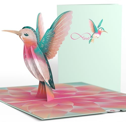 Lovepop® 3D Pop-Up Karte Liebes Kolibri elegante Grußkarte zum Geburtstag, Valentinstag, Muttertag, Hochzeitstag, Jahrestag | inkl. Umschlag & Versteckfach für Geld & Gutscheine
