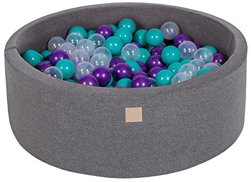 MEOWBABY Piscine à balles pour bébé – Fosses a Boules 90x30cm pour Enfants avec 200 balles – Piscine a Balle en Coton Enfant, Gris Foncé