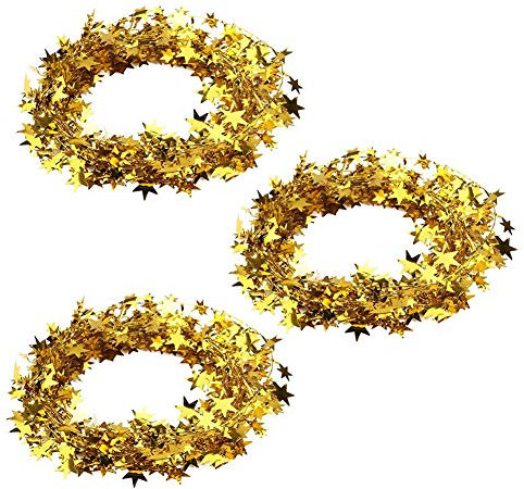 3 Pezzi Ghirlanda Natalizia per Albero di Natale, Natale Tinsel Ghirlanda Fili Albero di Natale Decorazioni Natalizie Oro Orpello Albero di Natale