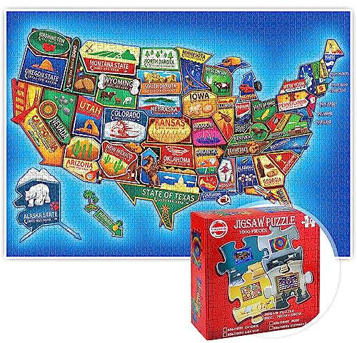 Jigsaw Puzzles for Adults 1000 Pieces - USA Map Jigsaw Puzzle,Educational Toy Indoor Family Game