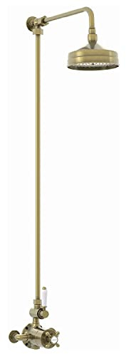 ENKI SH0565 Downton 150mm Thermostatic Rigid Riser Kit, Antique Brass | Solid Brass, 10-Year Guarantee, Easy Install, Fittings Included, Rainfall, Rainfall Shower Head, Shower Mixer Set, Bathroom