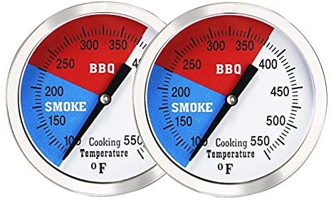 Solimeta 2 Stück Grillthermometer 7,6 cm Edelstahl Grillthermometer