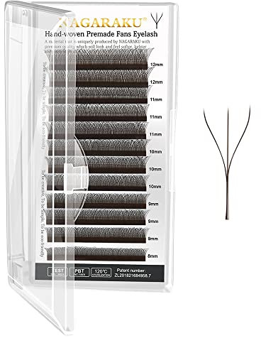 NAGARAKU Brown 3D Lashes,W Shape Eyelash Extensions 0.07mm C Curl 8-12mm Mix Volume Lashes Hand Woven Long Stem Matte Black Premade Fans 3 Tips False Eyelash