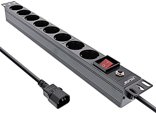 InLine® 19 Steckdosenleiste, 8-Fach Schutzkontakt, C14 Stecker, Überlastschutz