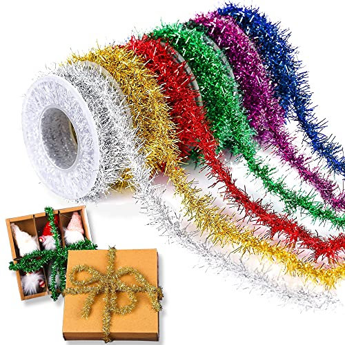 Espumillon arbol Navidad Juego de 6 Colores,Alambre Metálico Grinalda de Natal,Guirnalda arbol de Navidad,Espumillon para Regalos Festivos y Decoraciones Navideñas de Interior y Exterior