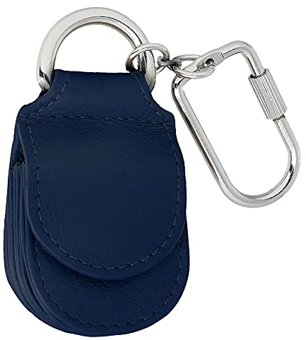 MANAGE Schlüsselanhänger Leder Blau für Münzen Schlüssel Schlüsselring Karabiner - Keychain Autoschlüsselanhänger klein Echtleder Damen Herren mini kleingeldbörse (Blau)