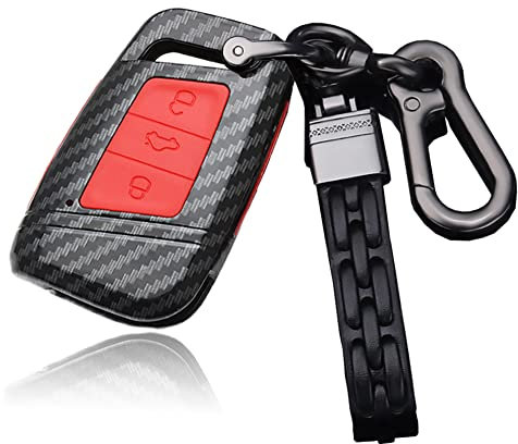 ontto Autoschlüssel Hülle Passt für VW Tiguan Golf 7 MK7 Arteon Magotan Atlas Passat B8 Skoda Superb A7 Kodiaq in ABS Schutzhülle Schlüsselhülle Cover Schlüsselanhänger Schlüsseletui-Kohlefaser Rot