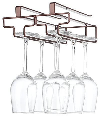 FOMANSH Weinglashalter unter dem Schrank, Gläserhalter für Weingläser Stielgläser, hängender Weinglasregal Glashalterung aus Metall, Gläser-Aufbewahrung für Küche, Bar und Restaurant, braun