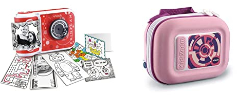 VTech KidiZoom Print Cam – Sofortbild-Kinderkamera mit Druckfunktion, Selfie- und Videofunktion, 4-12 Jahren & KidiZoom Tragetasche pink - Vtech 417369 Kinderkamera, Pink