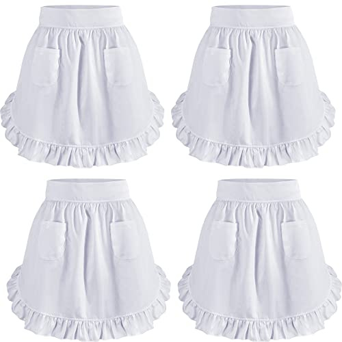 Hercicy 4 Pcs Maid Apron, Waist Apron with Half Ruffle for Women, White