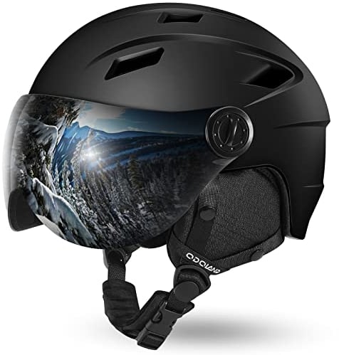 Odoland Erwachsene Skihelm Skihelm mit Visier, Leichter Race-Helm mit Helmvisier für Männer und Frauen, Snowboardhelm
