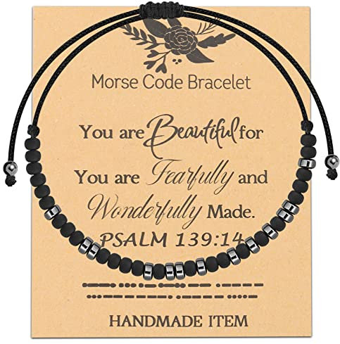 FEELMEM Psalm 139:14 Morse-Code-Armband, religiöser Schmuck, Taufgeschenk, inspirierendes Geschenk, Bibelvers-Armband, middle
